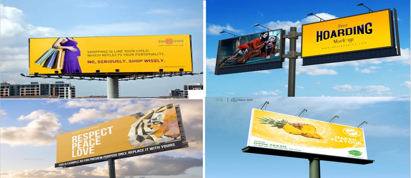 Collage of outdoor billboard and hoarding advertising concepts